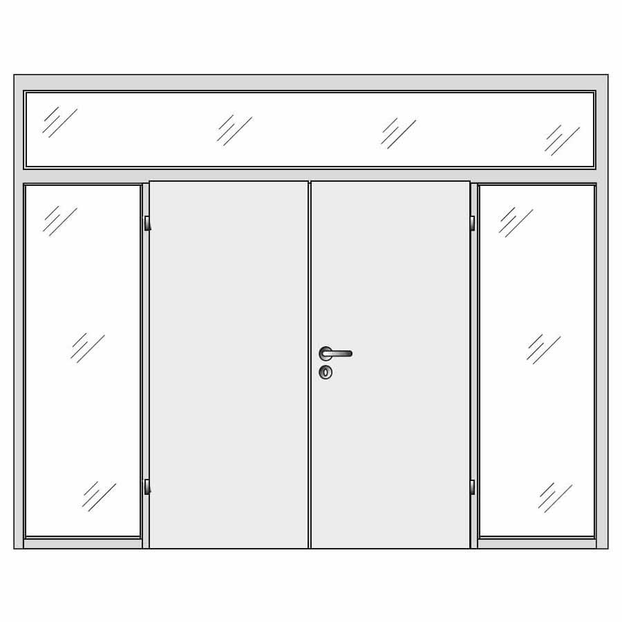 Double doors with top and sides glass panels